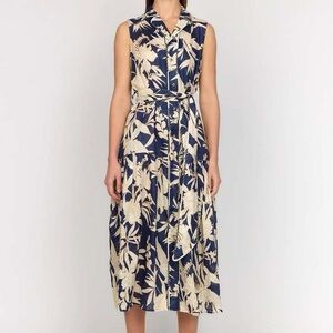 Christy Lynn Lucile Sleeveless Belted Linen Midi Dress -Midnight Rosette Floral